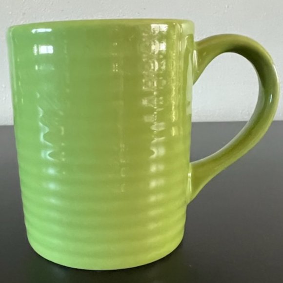 RETRO Royal Norfolk Ribbed Glazed Ceramic Mug in Sante Fe Lime Green Pattern - Picture 1 of 4